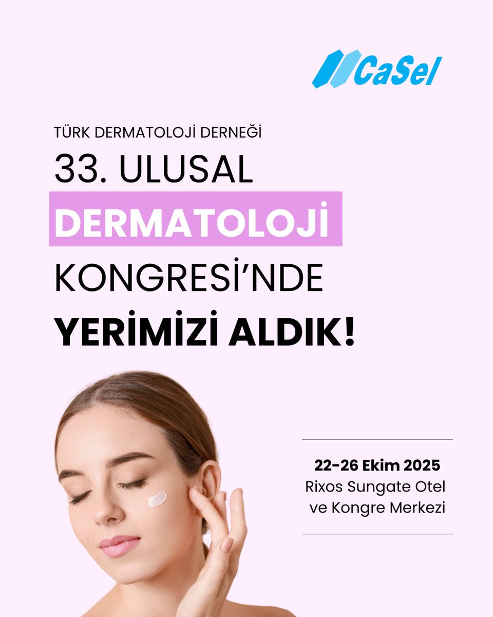33. Ulusal Dermatoloji Kongresi’nde Yerimizi Aldık!
Casel İlaç olarak, #dermatoloji alanındaki en güncel bilimsel gelişmeleri paylaşmak ve değerli uzmanlarla bir araya gelmek üzere Rixos Sungate’teyiz. 🌿

📍 22–26 Ekim 2025
Rixos Sungate Otel ve Kongre Merkezi
