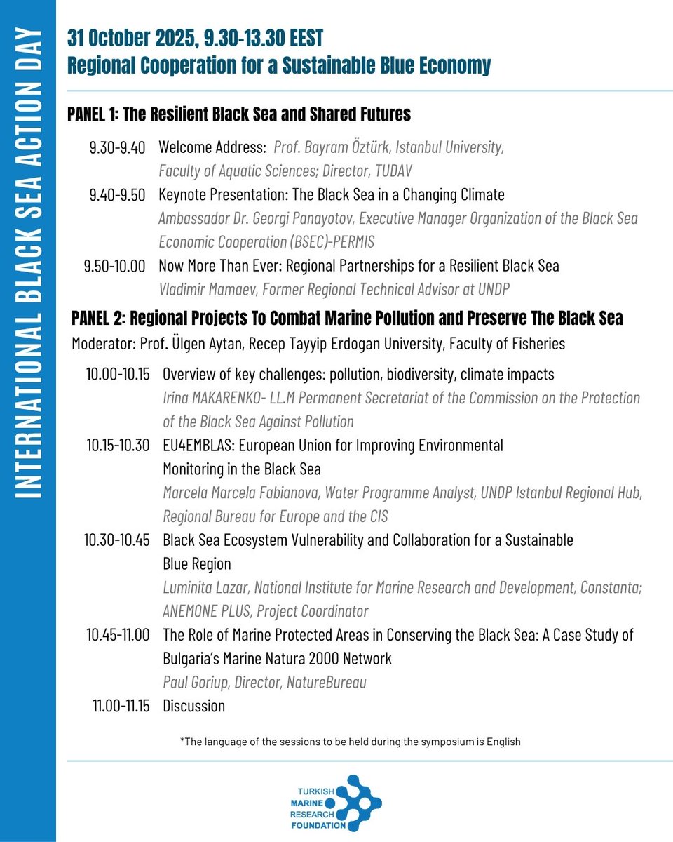 🌊 31st October – Black Sea Action Day
Let’s come together for the future of the Black Sea!
Policy makers, scientists and civil society organizations will discuss how to protect its biodiversity and ensure sustainability.

From climate change to the blue economy – join us online