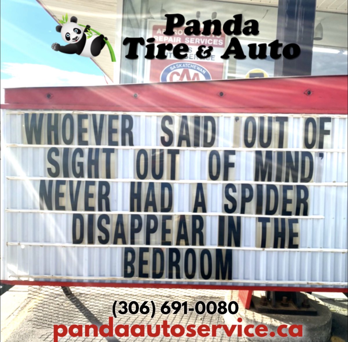 Which app do spiders use to listen to music?
Spot-a-fly.
Have a great long weekend Moose Jaw!
306-691-0080
Book online:
pandaautoservice.ca
#pandatire #moosejaw #hometownservice #spiders #spidersarefriendsnotfoe