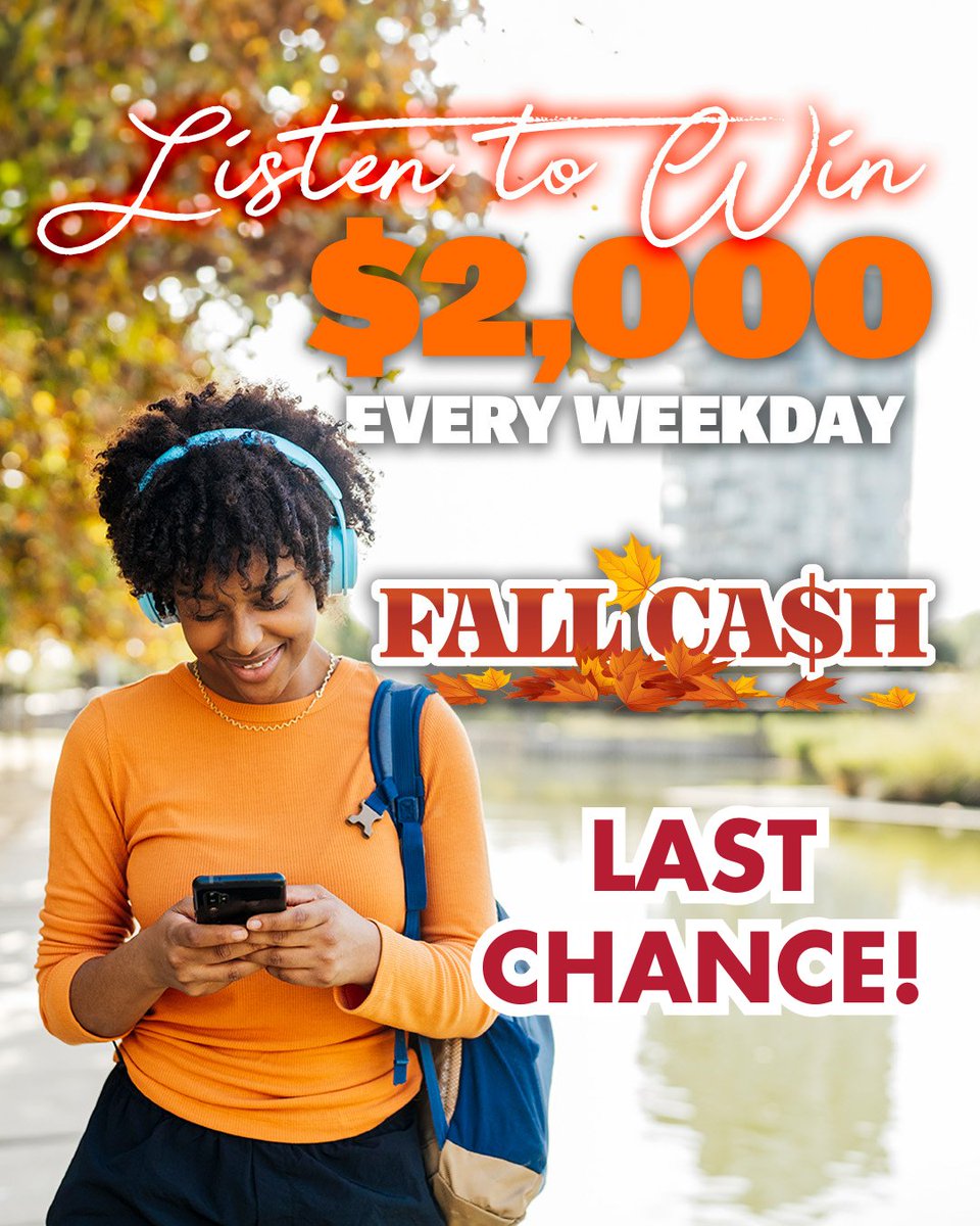 KNZRAMFM's tweet image. Last Chance⏰ Enter the final keywords given hourly from 8am-5pm today and you could be our last Fall Cash $2,000 winner 🍂💸

It only takes one entry to potentially win, and only takes a minute to enter!

Link in bio 📲