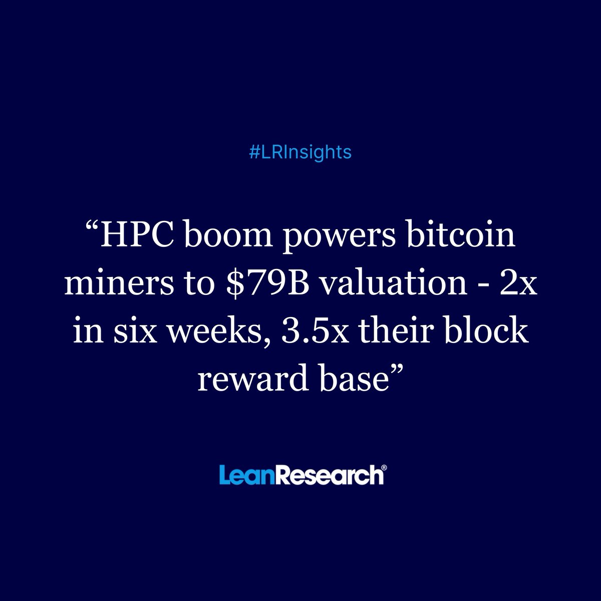 leanrs_'s tweet image. 𝗕𝗶𝘁𝗰𝗼𝗶𝗻 𝗠𝗶𝗻𝗲𝗿𝘀 𝗗𝗼𝘂𝗯𝗹𝗲 𝗶𝗻 𝗩𝗮𝗹𝘂𝗲 𝗮𝘀 𝗛𝗣𝗖 𝗪𝗮𝘃𝗲 𝗥𝗲𝘄𝗿𝗶𝘁𝗲𝘀 𝘁𝗵𝗲 𝗣𝗹𝗮𝘆𝗯𝗼𝗼𝗸 ⚙️💰

The High-Performance Computing (HPC) boom is reshaping the crypto mining landscape.
In just six weeks, the 14 leading U.S.-listed bitcoin miners and data…