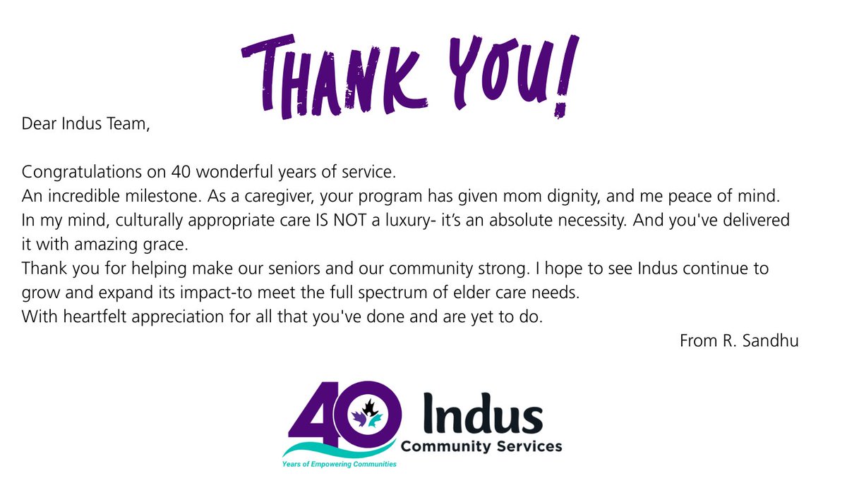 🎉 Celebrating 40 Years of Indus!

Heartfelt congratulations to Indus on 40 incredible years of service! Their programs have provided dignity, culturally appropriate care, and peace of mind to countless families. What might be considered a luxury elsewhere — culturally sensitive