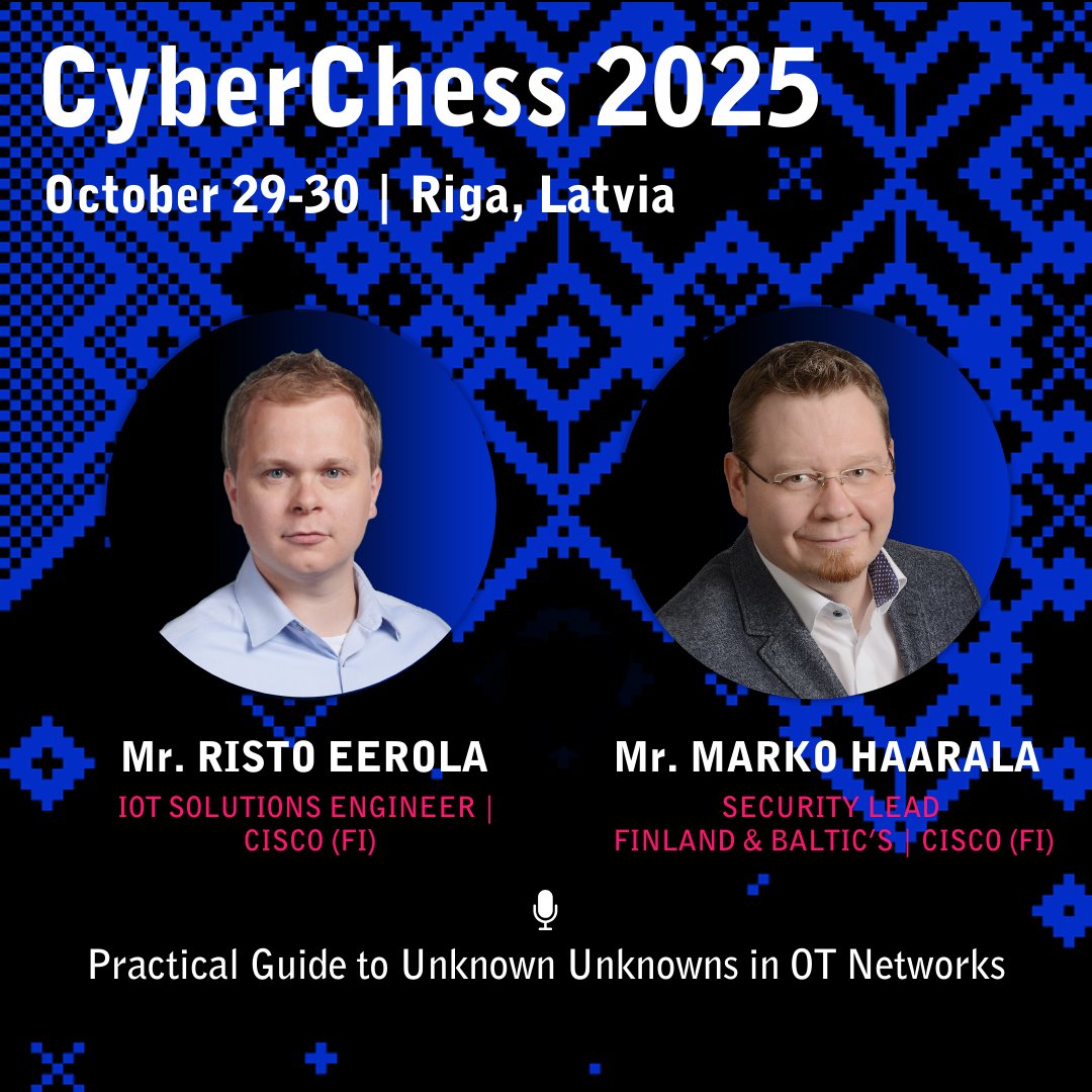 certlv's tweet image. Kā pasargāt industriālās sistēmas no draudiem un piegādes ķēžu ievainojamībām? #CyberChess2025 tematiskajā blokā “Operacionālās tehnoloģijas” (29.10, #CyberShock skatuve) eksperti dalīsies ar ieskatu OT kiberdrošībā un reversajā inženierijā.

🔗Programma: cyberchess.lv