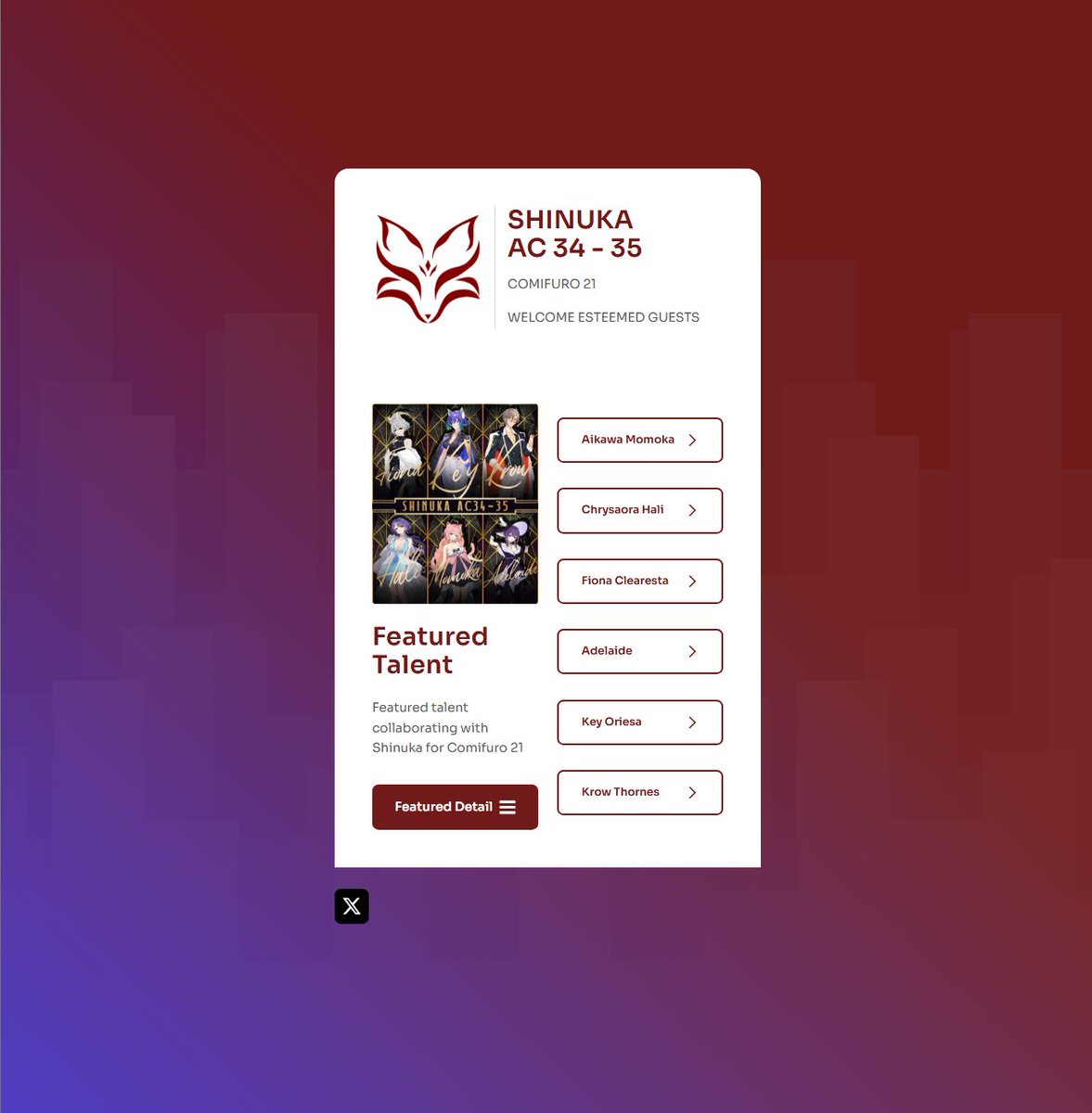 [ ATTENTION ‼️]

Masih bingung cara Pre-Order item CF21 Shinuka?

Sini aku jelasin😉

1. Kunjungi shinukacf21.carrd.co dan pilih form salah satu talent