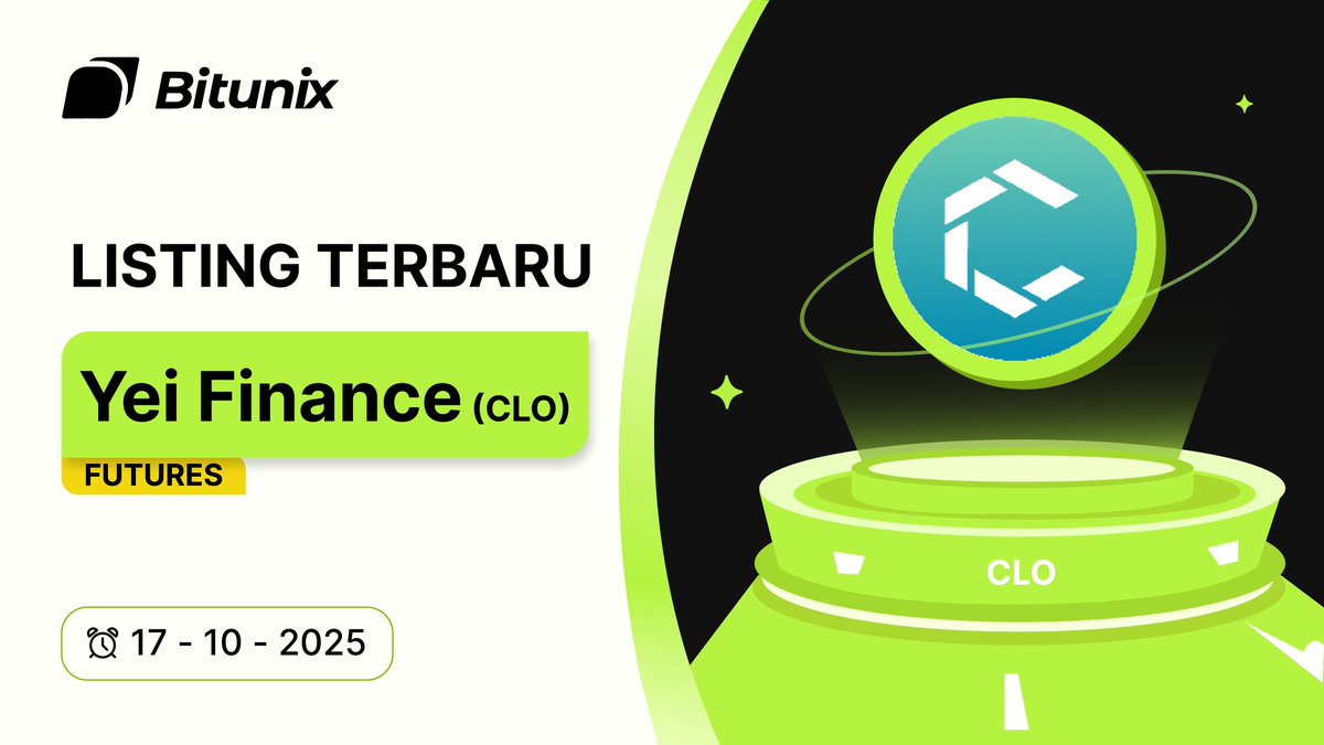 BitunixID's tweet image. 📣 Listing Perdagangan Terbaru
Dengan bangga Bitunix Melisting $CLO @YeiFinance pada perdagangan Futures!
🔥 Tautan Perdagangan Futures: short.bitunixads.com/2vkDSMvb
