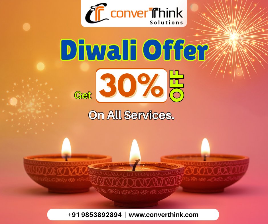 converthink's tweet image. 🎇 Diwali Dhamaka Alert! 🎇
This festive season, light up your business with our special Diwali offer!
💥 Get 30% OFF on all Digital Marketing Services — SEO, Social Media, Ads &amp;amp; More!
🎁 Offer valid for a limited time only!
#DiwaliOffer #DigitalMarketing #FestiveSale