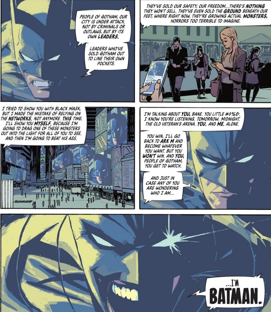 I’ve come to make an announcement: Bane’s a bitch ass mother fucker. He pissed on my fucking city. That’s right, he took his steroid fuckin' shriveled dick out and he pissed on my fucking city, and he