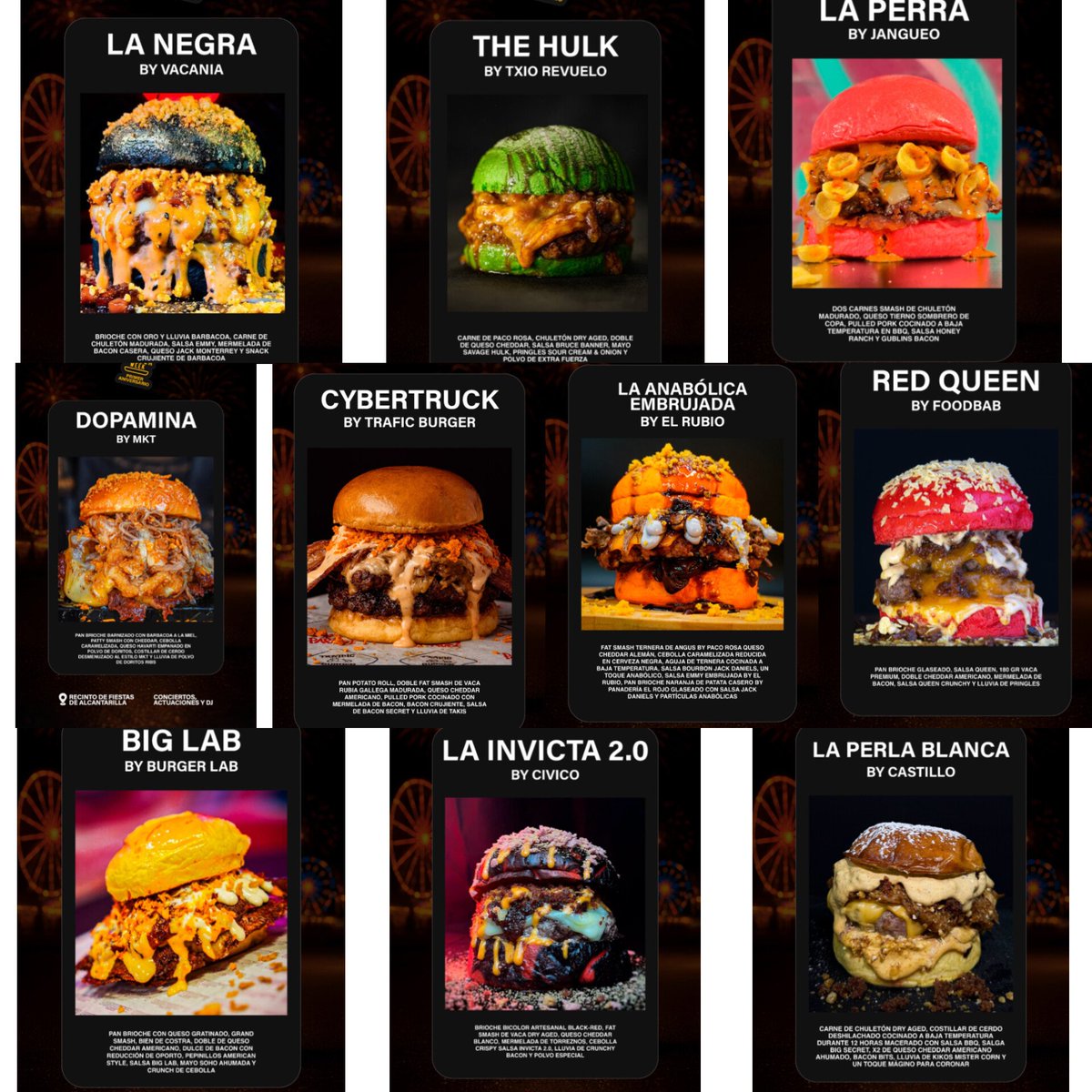 Este fin de semana es el "The Burger Week" en mi villa y el domingo va a caer una... pero no sé cuál.

Me ayudáis a elegir cual meterme entre pecho y espalda?

PD: Prometo echarme  foto hincándole el diente a la ganadora.