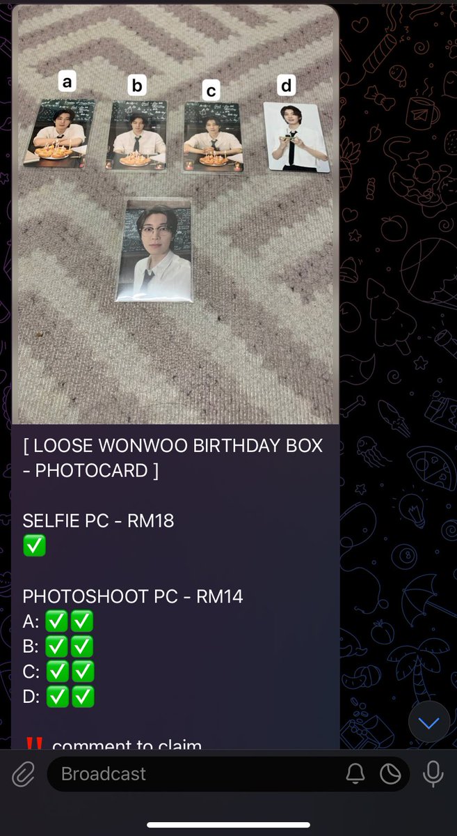 helooooo i ada nak WTS tapi semua i update kat channel feel free to cuci mata okiess kalau berkenan terus jeee roro 

btw esok i ada buat postage also can pickup dekat #EtherealAngelJeonghan jugak

tengok sini tauu: t.me/bychoicheol

#pasarseventeenmy #pasarseventeen
