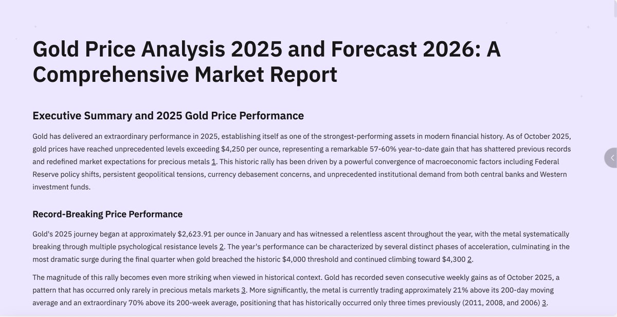 MetaGPT_'s tweet image. Gold Market Insights👇View full version

 Latest Reference Analysis by Iris (deep researcher) #Gold #Insights #deepresearch