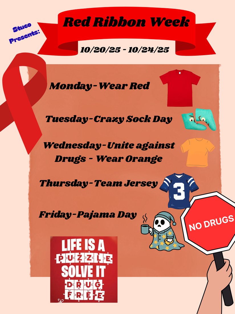 Bulldogs, join us in Red Ribbon Week and dress up each day next week!