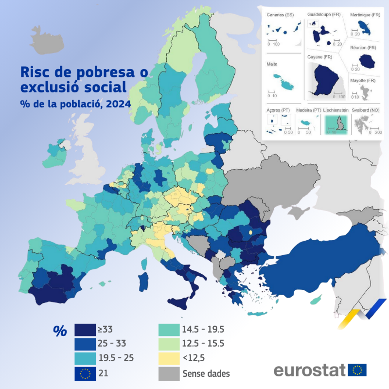 ComissioEuropea's tweet photo. Avui és el Dia Internacional per a l'Erradicació de la Pobresa, una realitat per a un percentatge important de la població:

Balears 16.2%
Catalunya 20.5%
🇪🇺 21%
🇪🇸 25,8%

Consulta pública de la 1a Estratègia contra la Pobresa de la UE. Participa-hi fins el 24 d'octubre ⬇️