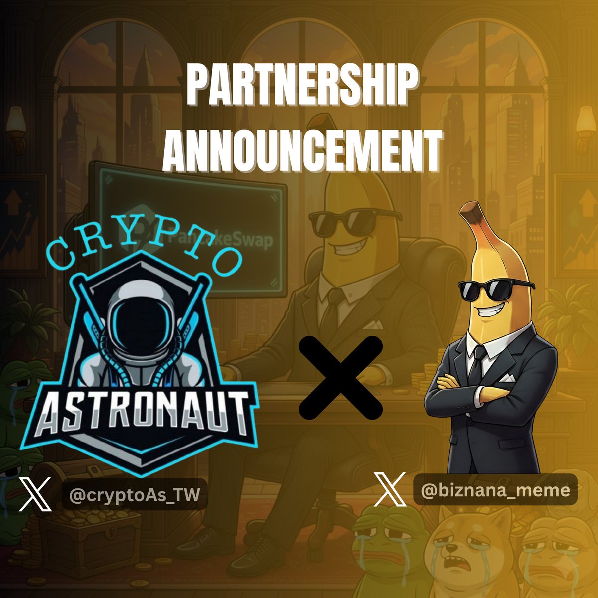 BizznanaArmy's tweet image. 🚀 Big News, Banana Army! 🍌🤝👨‍🚀

We’re excited to announce our official partnership with @cryptoAs_TW — the start of something massive for the meme coin universe 🌕✨

Together, we’re building beyond memes — creating real value, powerful collaborations, and unstoppable community…