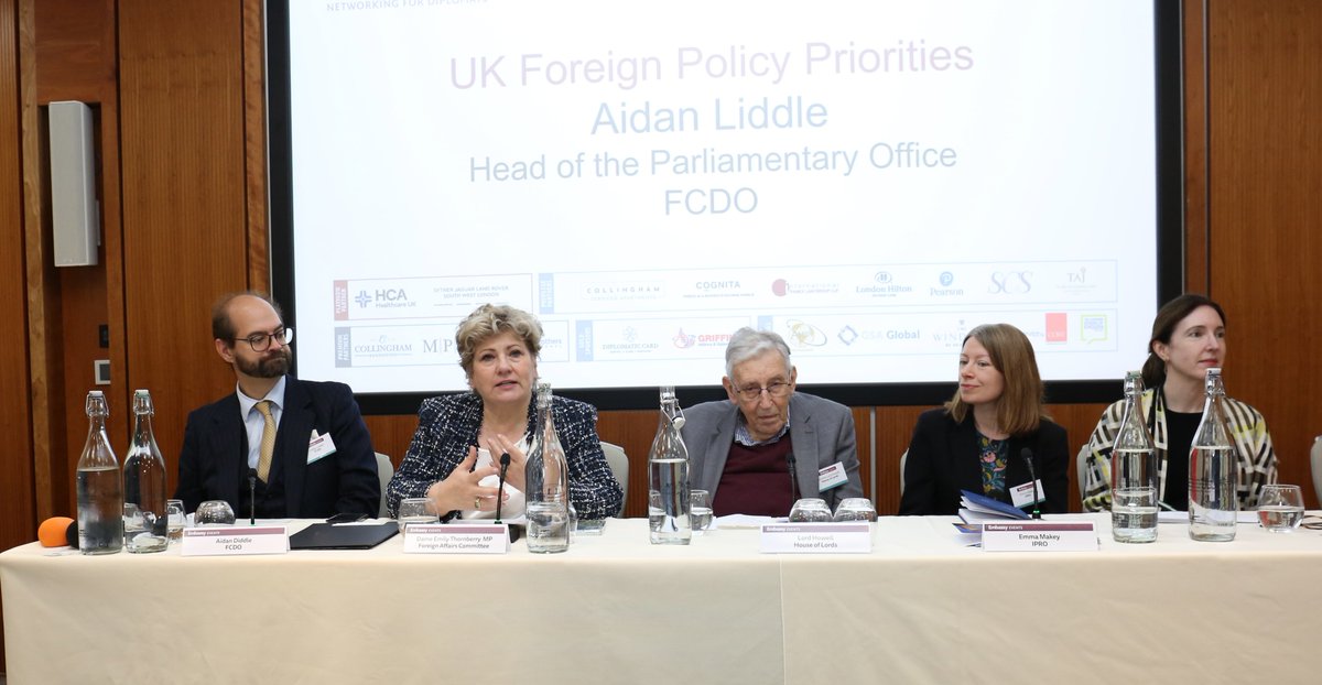 Great discussion on UK politics, parliament and foreign policy from <a href="/AidanLiddle/">Aidan Liddle</a> <a href="/CommonsForeign/">Foreign Affairs Committee</a> Chair @EmilyThornberryLord Howell <a href="/UKHouseofLords/">House of Lords</a>,  Emma Makey of InterParliamentary Relations Office &amp; Aisling Conboy <a href="/WiltonPark/">Wilton Park</a>