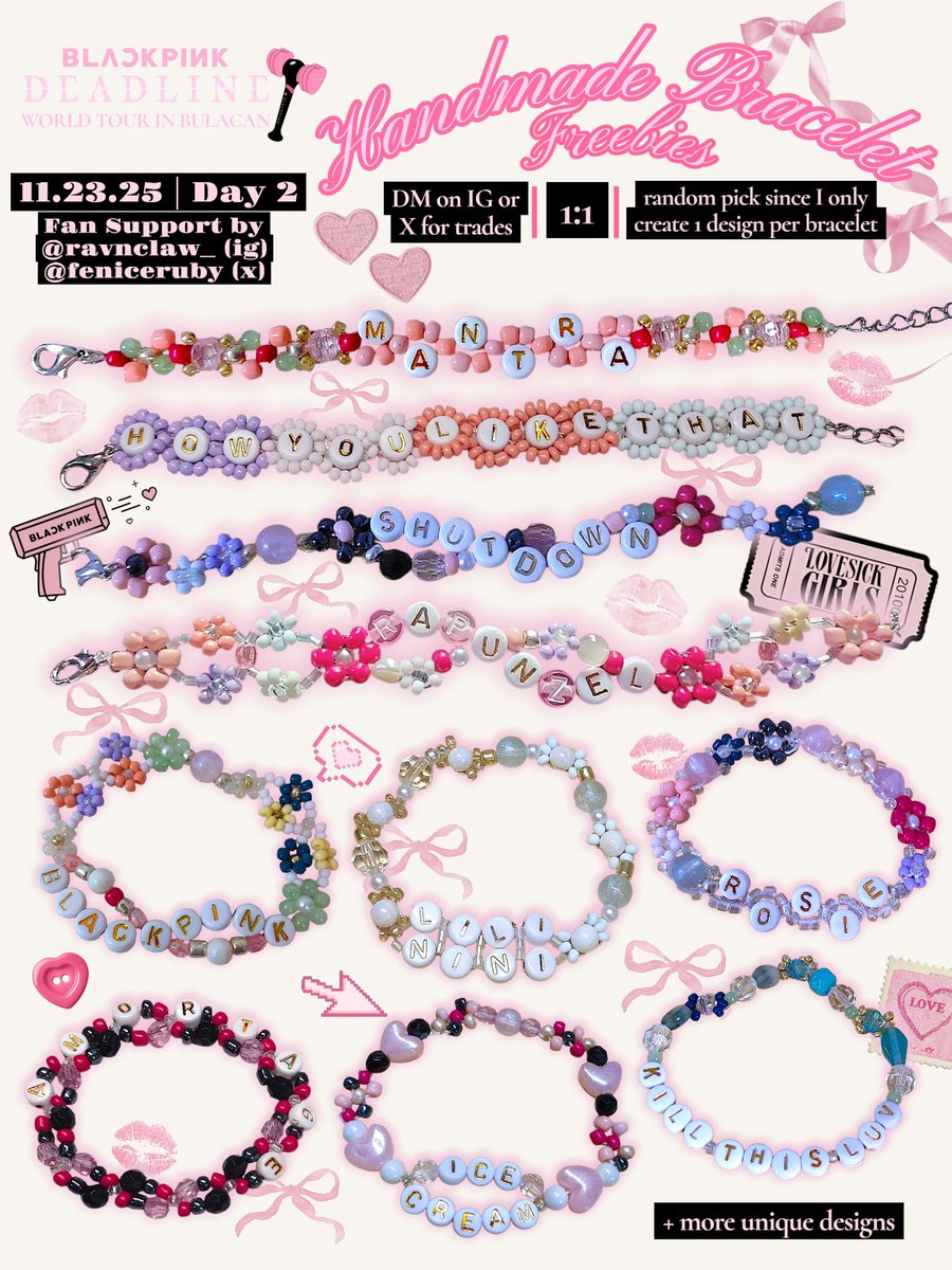 feniceruby's tweet photo. ⋆˚࿔ BLACKPINK #DEADLINE_IN_BULACAN 
↪ fan support by: @feniceruby

────୨ৎ────

.𖥔 ݁ ˖𓂃 Handmade Bracelet Freebies₊˚⊹ᰔ

🌷 11.23.25 (Day 2)
🩷 like &amp; rt
🌷 1:1
🩷 random pick
🌷 limited qty
🩷 open for trades (dm me)
🌷 loc: TBA

{#BLACKPINK #BLACKPINK_DEADLINE} https://t.co/D9ZD8gfMyC