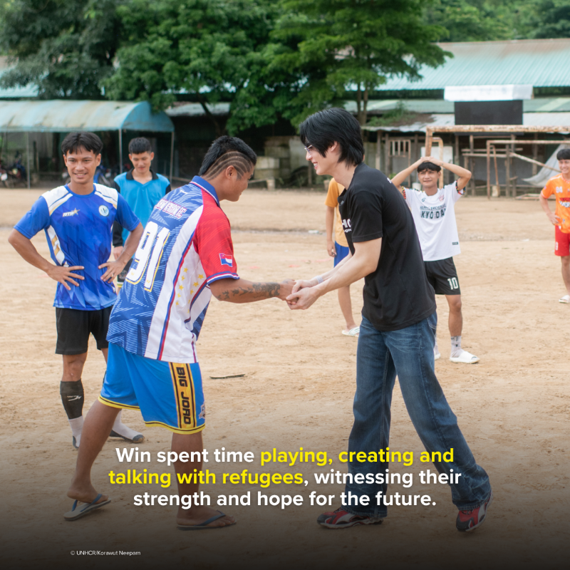 Refugees's tweet photo. UNHCR supporter @Winmetawin visited the Mae La temporary shelter in Thailand to meet families and see @UNHCRThailand's work firsthand. His visit came as Thailand moves to allow refugees from Myanmar to work legally, a step toward dignity and inclusion. 💙