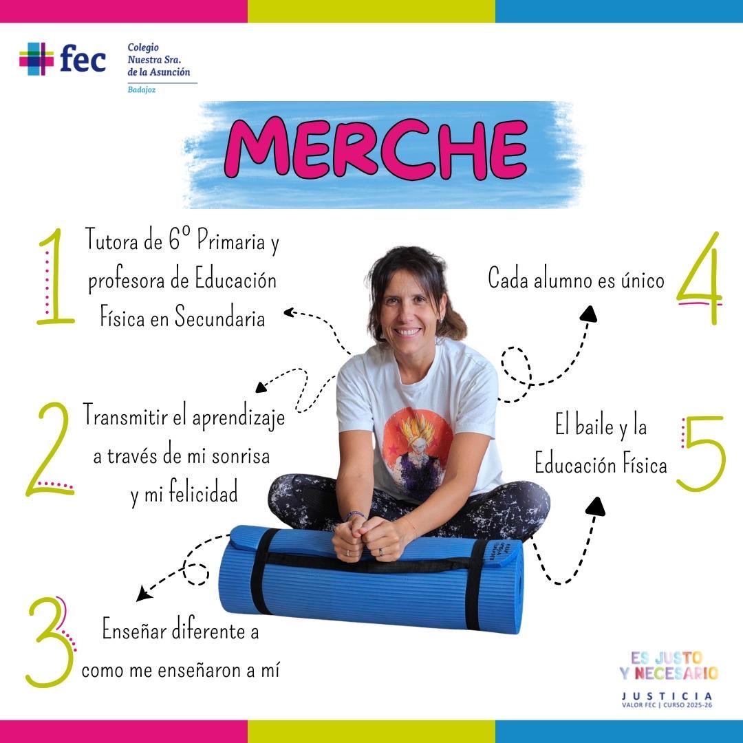 👩‍🏫 ¡Hoy os presentamos a Merche!
 Ella ha contestado las preguntas:
1️⃣ ¿Qué cargo desempeñas?
2️⃣ ¿Qué es lo que más te gusta de tu trabajo?
3️⃣ ¿Qué te motivó a dedicarte a la enseñanza?
4️⃣ ¿Qué aprendizaje importante te ha dado tu experiencia?
5️⃣ Apasionada de...
#NSA #FEC