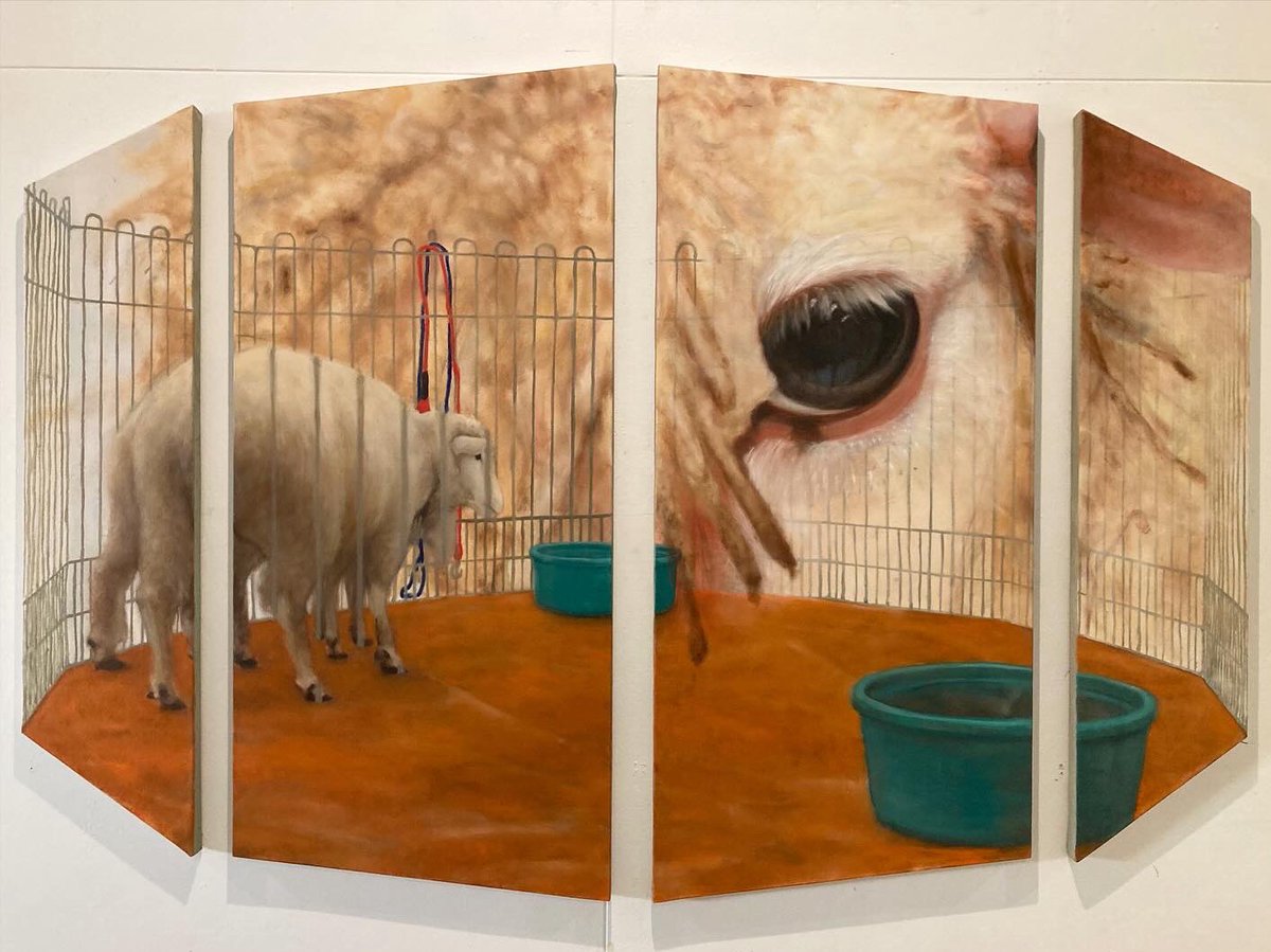 yougada4's tweet photo. 選択授業 動物植物
『CAGE』
変形キャンバスに油彩 https://t.co/AlVosjFoUj