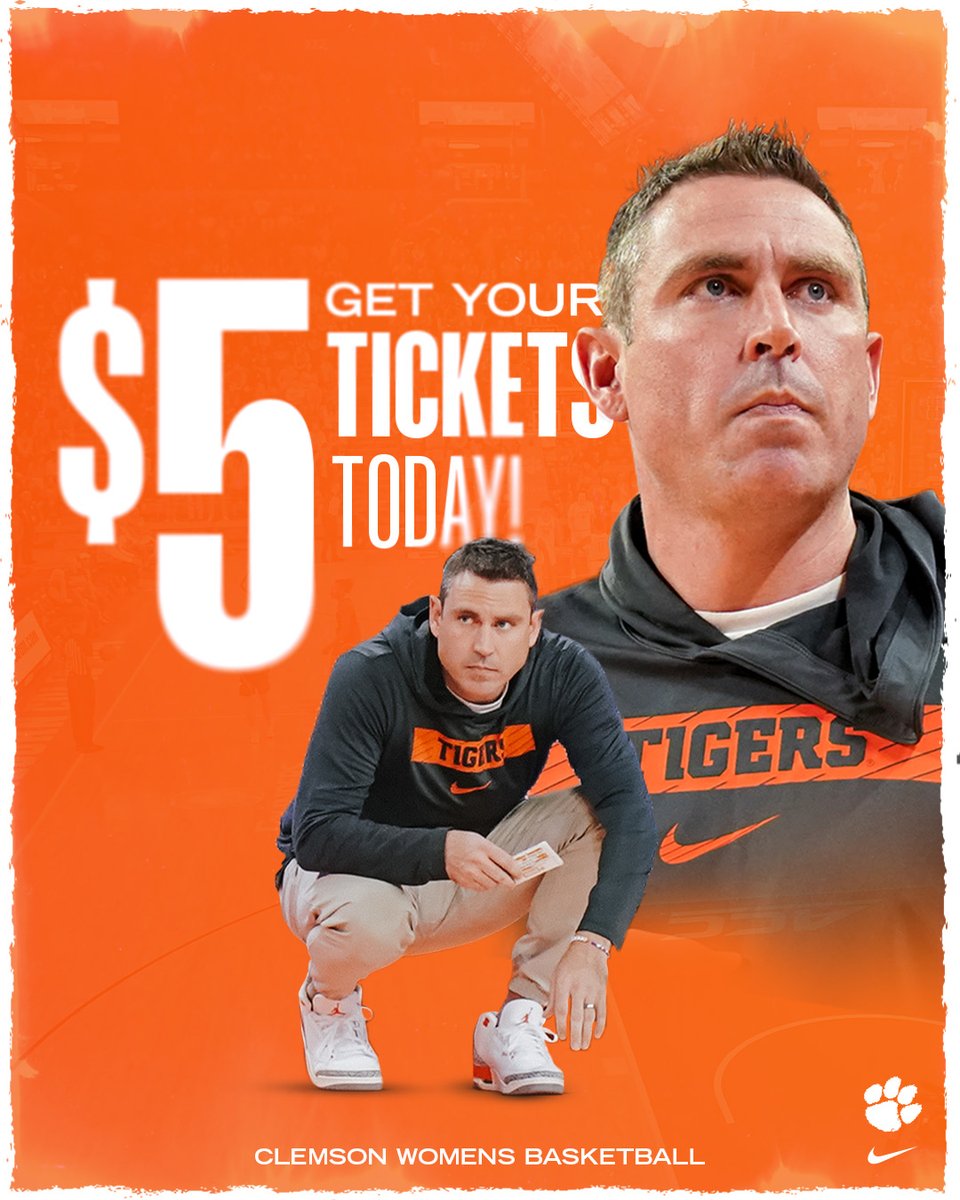 Clemson Women's Basketball (@clemsonwbb) on Twitter photo Get 🫵 $5 tickets TODAY!
🎟️bit.ly/3KPmUKH Get 🫵 $5 tickets TODAY!
🎟️bit.ly/3KPmUKH