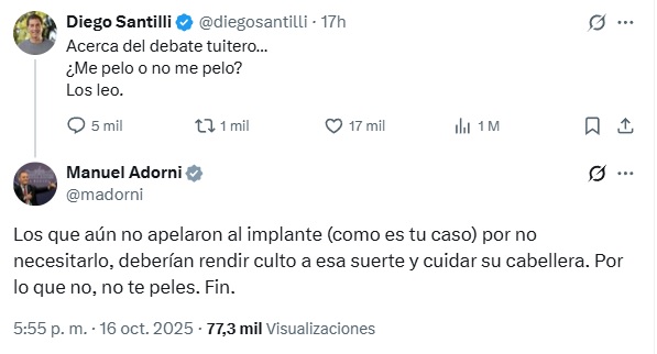 Mientras el "milagro" económico de Milei es en los hechos una pesadilla, los muchachos se entretienen 👇

Alguien que le avise a Adorni y Santilli que el único que quedó pelado es el bolsillo de los argentinos (además de José Luis Espert, el candidato financiado por el narco) 🪙