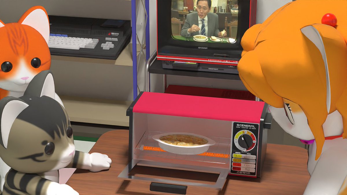 comugi6502's tweet image. 「グラタンやったー！」
麦ちゃんがみどりちゃんたちと喫茶店でグラタンを食べてきたのを知ったびわ坊が怒っているので、機嫌取りにハウスのグラタンを作ってあげています。
今は美しいデザインのものもありますが、オーブントースターはこの板金製のものが一番です😊

#SketchUp #オーブントースター