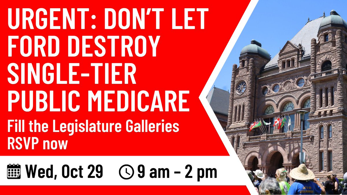 OntarioHealthC's tweet image. The situation is extremely urgent. Pls fill the Public Galleries at the Legislature on Wed Oct 29, host a Legislature Watch event in your town, and spread the word. Do everything you can to pour on the pressure. Details below 👇

#onpoli #ontario #healthcare #dougford #toronto