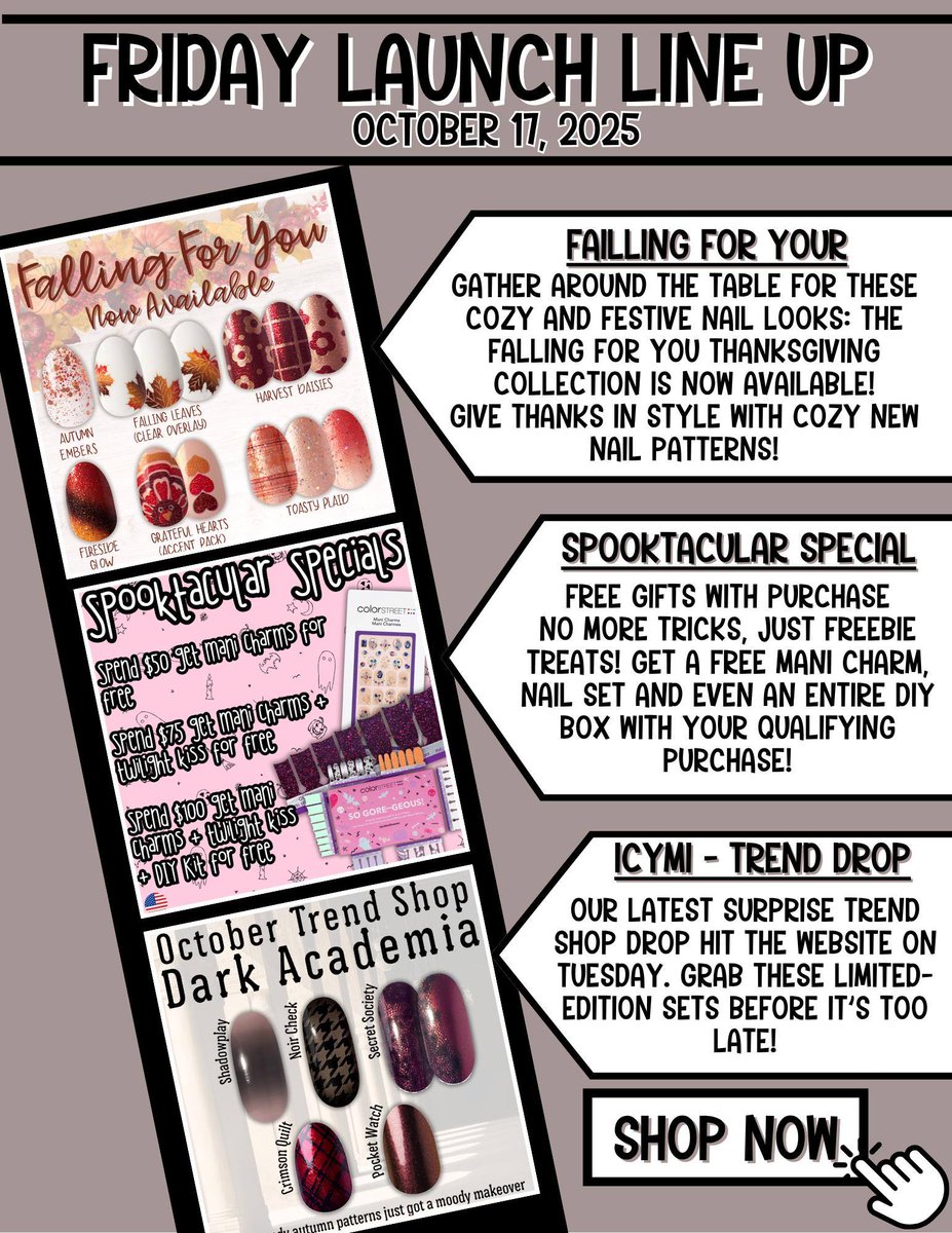 RockinSomeStrip's tweet image. 🎉 FRIDAY LAUNCH LINE-UP! 🎉
So many fun things hitting the site today, grab ur coffee &amp;amp; let’s check ‘em out! ☕💅
🍂 FALLING FOR YOU COLLECTION
🎃 SPOOKTACULAR SPECIAL
No tricks, just treats, friends!
🖤 ICYMI: DARK ACADEMIA TREND DROP
rockinsomenailstrips.com
#DIYNails #Fall