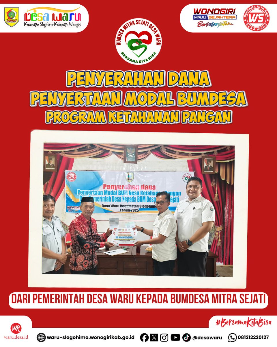 desawaru's tweet photo. Penyerahan Dana Penyertaan Modal BUMDesa Program Ketahanan Pangan. 
Dari Pemerintah Desa Waru kepada BUMDesa Mitra Sejati. 

#desawaru #desaantikorupsi #slogohimo #wonogiri #wonogirimajusejahteraberkelanjutan #desa #membangundesa https://t.co/OQPN1wc93G