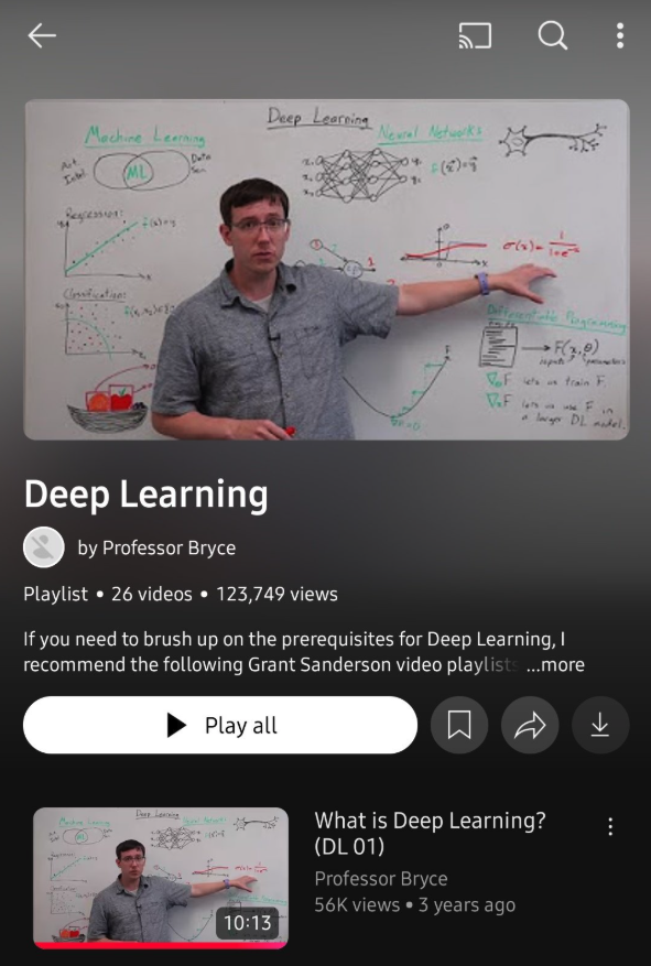 aaditsh's tweet image. This playlist has 26 incredible videos on Deep Learning.

One of the best learning resources online (and it’s free).