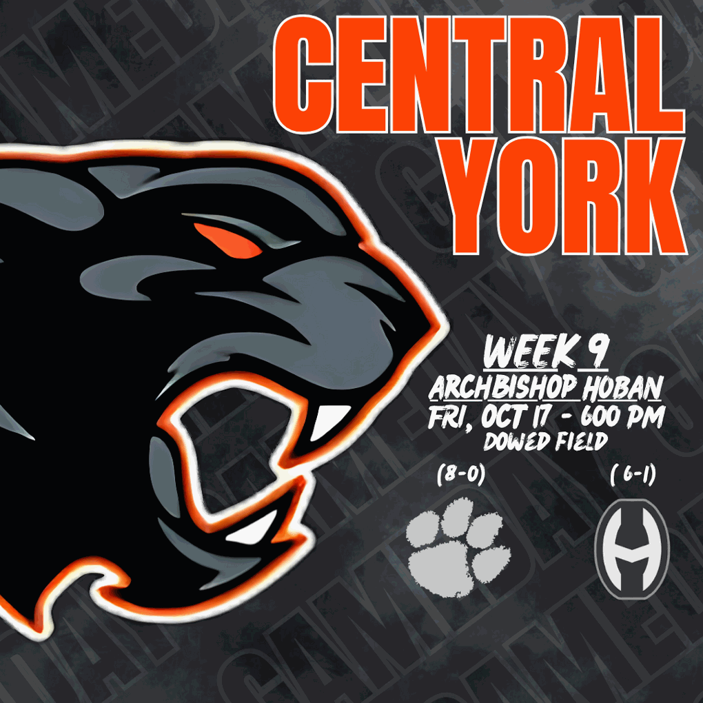 centralyorkFB's tweet photo. 🚨GAMEDAY 🚨
🐾Central York (8-0) at Archbishop Hoban (6-1)
📍 Dowed Field – 527 Inman St, Akron, OH
🕕 Friday, Oct. 17 | 6:00 PM
📺 Watch live: https://t.co/VDNQbQFCEz
Let’s go, Panthers! 🖤🧡
#CYFootball #PantherPride https://t.co/8LJbu6Kd4L
