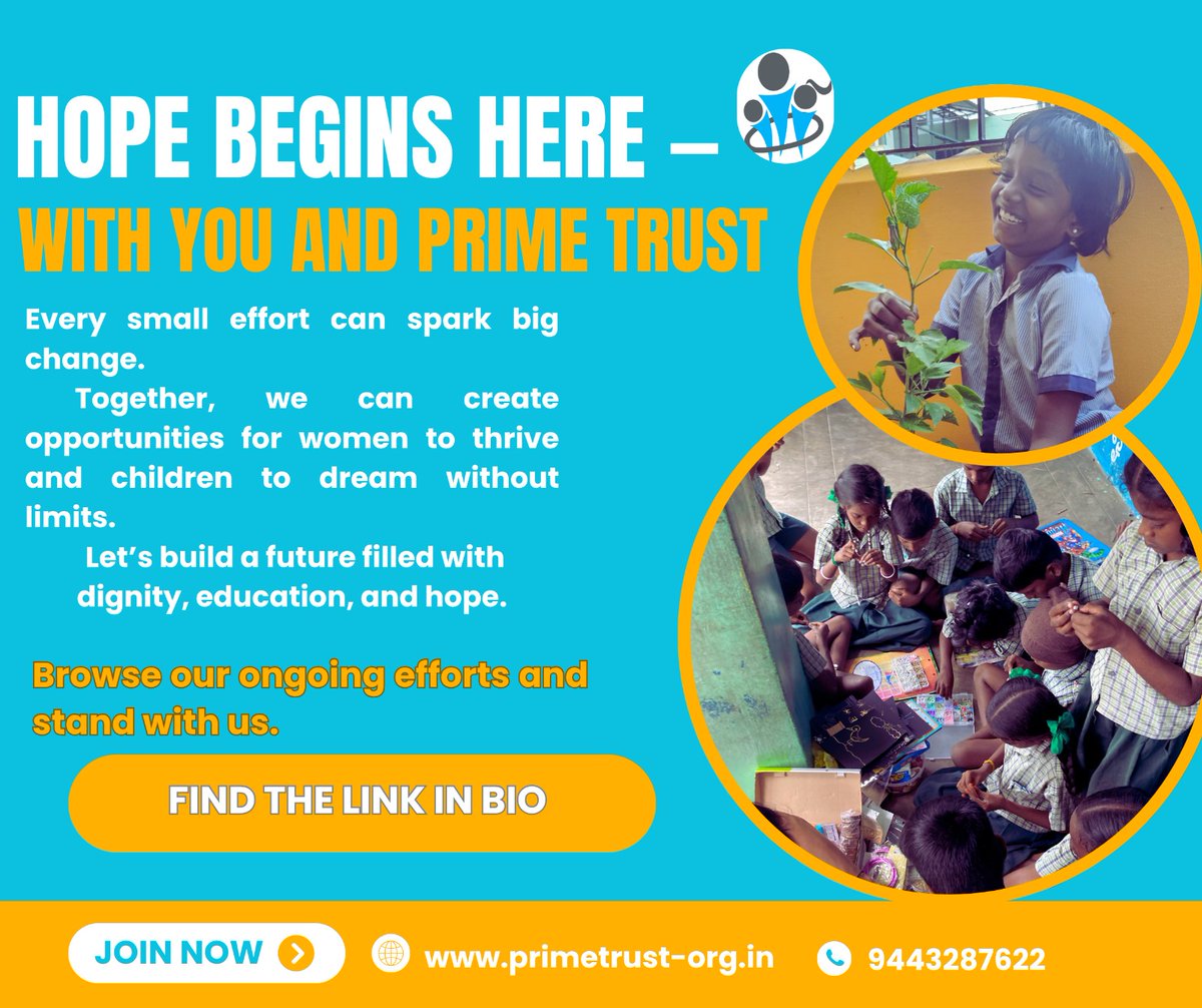 💫 Give a little. Change a lot.

Support Prime Trust on GlobalGiving to empower women, educate children, and strengthen communities in India.

Donate here: globalgiving.org/donate/8675/pr…?

#primetrust #jananihomeforgirls #IndiaVolunteerCare #akshayaselfhelgroupsconfederation