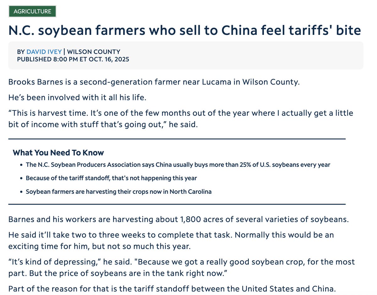 The Michael Whatley agenda #ncsen #ncpol

Spectrum News: N.C. soybean farmers who sell to China feel tariffs' bite