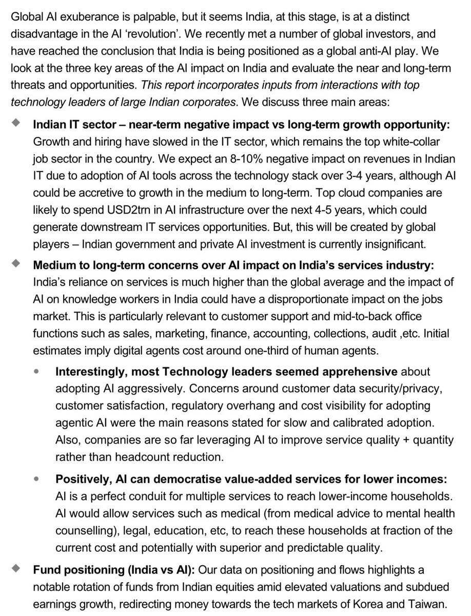 refsrc's tweet image. HSBC says global investors are positioning India as an "anti-AI play."