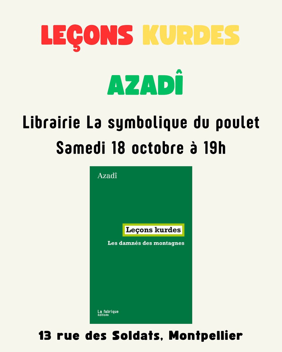 Rdv demain 19h à Montpellier à la librairie la symbolique du poulet ✌️