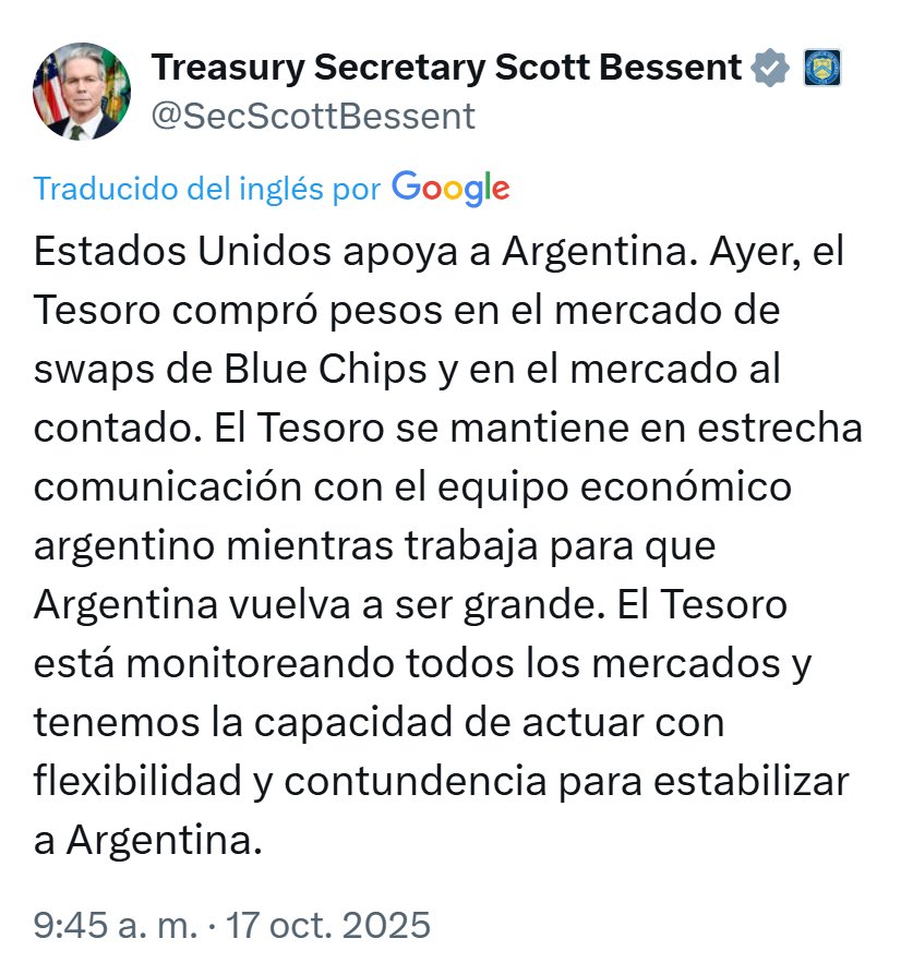 Al final era cierto lo de la salida de "Toto" Caputo del Ministerio de Economía... lo que no no sabíamos era que ya había asumido su reemplazo 🇺🇸

Welcome to the best country in the world, Mr. Scott Bessent... Just so you know: it can fail 🫠