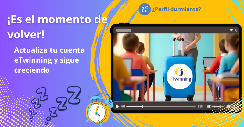 eTwinning_es's tweet image. 😴 ¿Tu cuenta eTwinning está “durmiendo”? ¡Despiértala!
⚙️Actualiza tu perfil, revisa tus intereses y mantente visible para nuevos proyectos . #eTwinning España te anima a mantener tu perfil activo
👉etwinning.es/no-dejes-que-t…