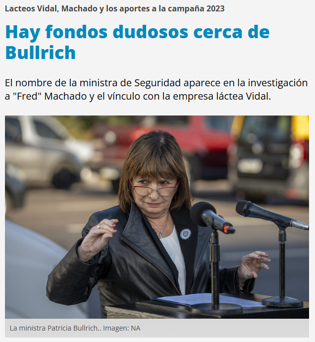 💰 DENUNCIAN UNA RELACIÓN ENTRE FRED MACHADO, LÁCTEOS VIDAL Y PATRICIA BULLRICH

👉 Lácteos Vidal y sus dueños aparecen en el mismo listado donde figura un pago de 200 mil dólares a Espert por parte del presunto narco Fred Machado. 

⚖️ Tres denuncias judiciales piden investigar