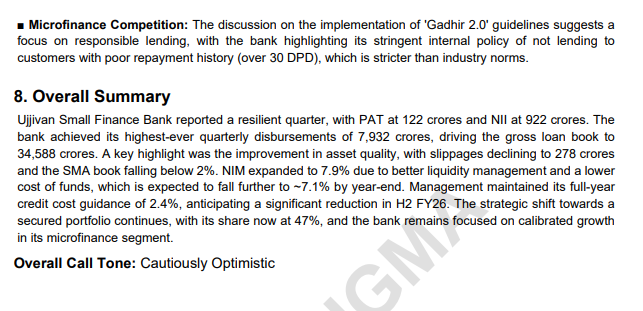 myAlerts_in's tweet image. #UJJIVANSFB #UJJIVANSFBQ2 Ujjivan Small Finance Bank Ltd Q2FY26 Earnings Concall Summary
