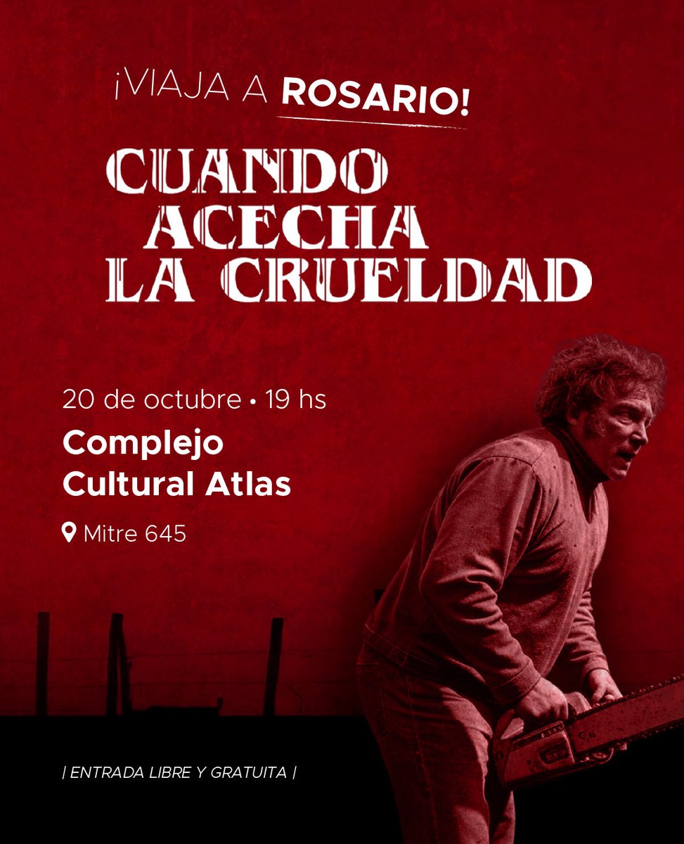 CuandoAcecha's tweet photo. La crueldad se proyecta.
Este 20/10 en Rosario: cine, memoria y debate colectivo.
📍 Complejo Cultural Atlas | 🎟 Entrada libre https://t.co/1T7z8fFyjd