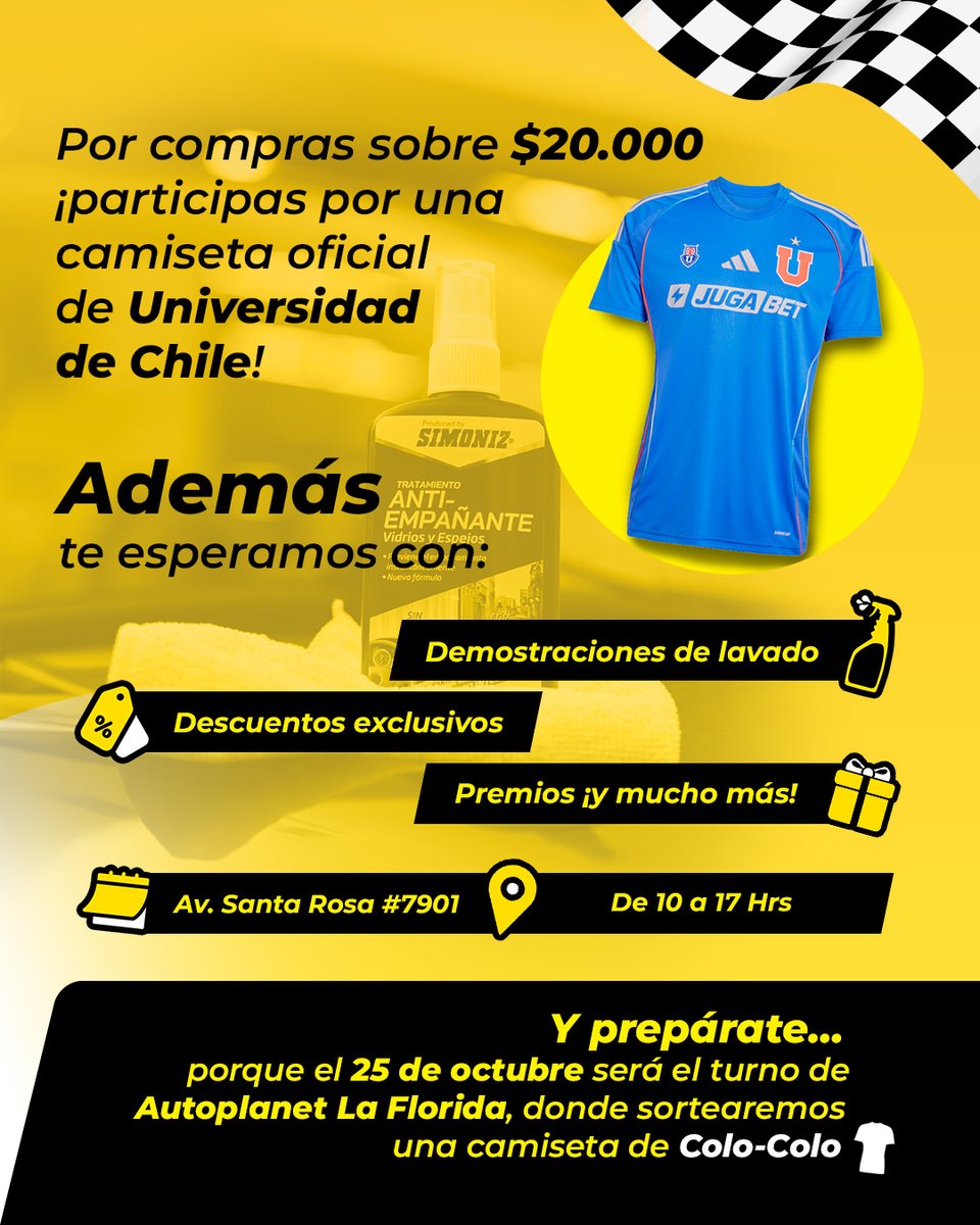 🧽✨ ¡Este sábado el brillo se toma Autoplanet Santa Rosa!

Ven a vivir la Clínica de Limpieza Simoniz y aprende cómo dejar tu auto impecable con los mejores productos.
🚗💛 Además, aprovecha un 25% de descuento en toda la línea Simoniz, solo por evento.

📍Autoplanet Santa Rosa