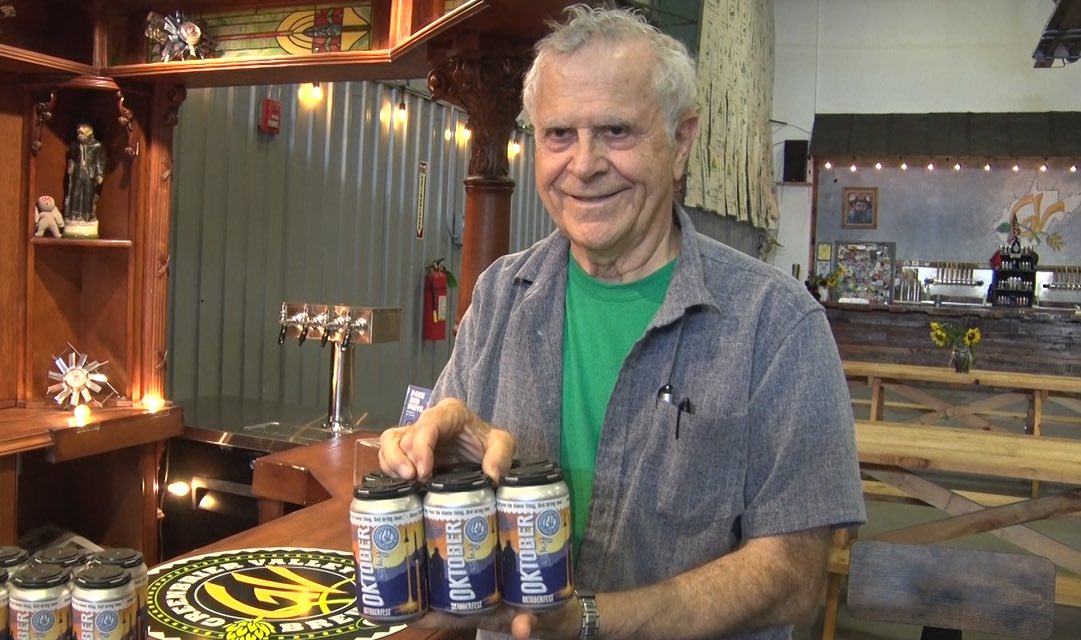 basinhillbilly's tweet photo. Greenbrier Valley Brewing Company made a new beer for the Rocket Boys. Homer Hickam showing off the new beer. https://t.co/gfLz7KWKHN