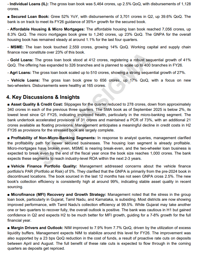 myAlerts_in's tweet image. #UJJIVANSFB #UJJIVANSFBQ2 Ujjivan Small Finance Bank Ltd Q2FY26 Earnings Concall Summary