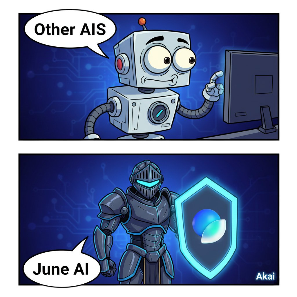 Other AIs looking at your personal data: 👀 June AI protecting your personal data: 🛡️

It's simple. Your data is your property. June is just the genius AI that helps you manage it, not sell it. 🧠

Stop trading privacy for convenience. Get both.
 Unleash AI, not your data. 🔒
#AI