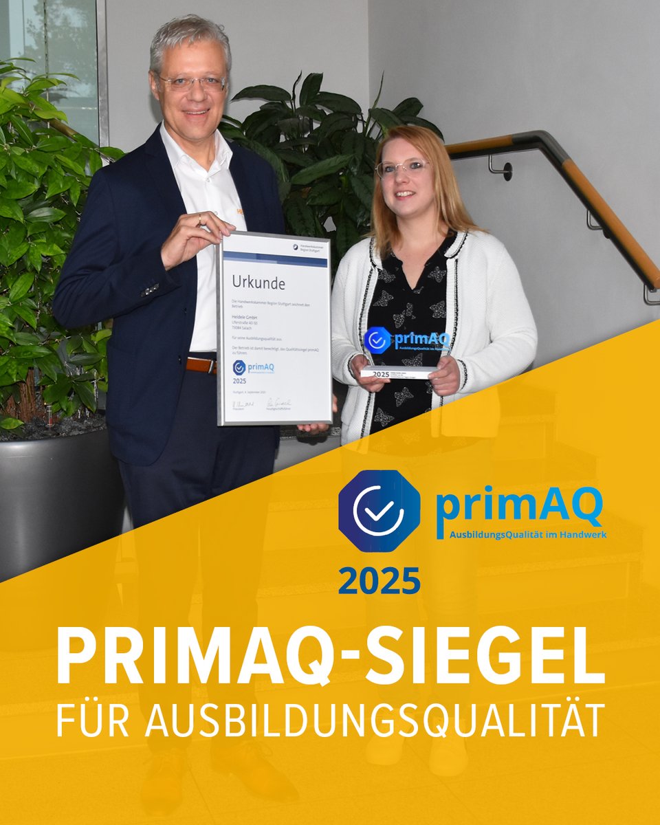 🎉 HELDELE erhält das primAQ-Siegel!

Es steht für Betriebe, die ihre Ausbildung mit Struktur, Herzblut und echter Verantwortung leben – und genau das tun wir bei HELDELE.
Das Siegel zeigt: HELDELE steht für Ausbildungsqualität auf höchstem Niveau.🚀

#HELDELE #primAQ