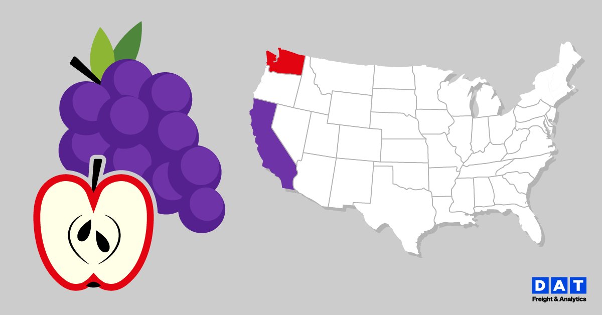 Fall is in full swing🍂 October’s apple and grape harvests are keeping reefer trucks in high demand, especially out of Washington and California.

🍎 Brokers 👉 Be proactive and freeze out the competition by locking in capacity early.
🍇 Carriers 👉 Don’t miss out on high-paying