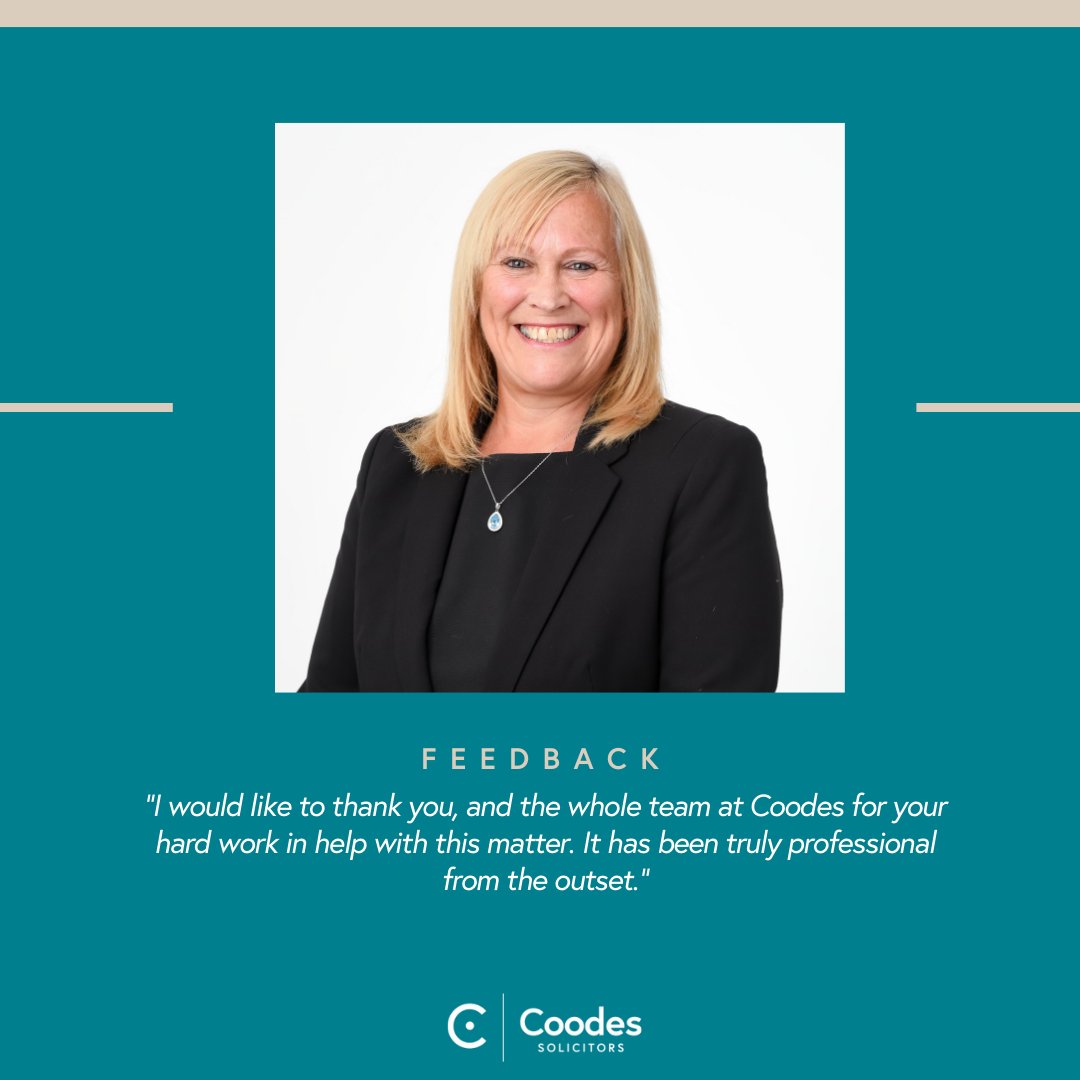 Coodes always strives to offer a truly professional experience. 

This kind review left for Partner Julie Hatton showcases her hard work and evidences her extensive clinical negligence experience: coodes.co.uk/profile/julie-… 

#CoodesSolicitors #FeedbackFriday #ClinicalNegligence