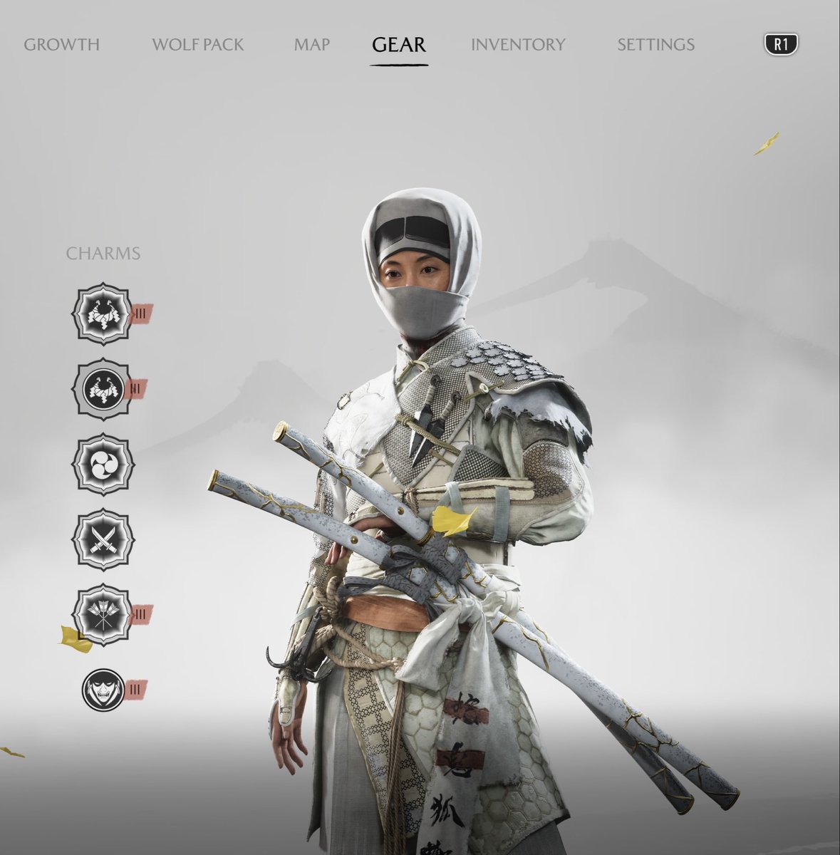 Chibleybruh's tweet photo. What’s everyone’s loadouts looking like? A lot of the armor in this game goes hard 🔥

#GhostofYotei #PS5Share https://t.co/bBebr928Sq