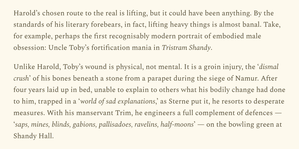 aled_mj's tweet photo. What does it mean to think in flesh? My latest here, on @jordan_castro2's Muscle Man, the bowling green at Shandy Hall, and the mind–muscle connection. https://t.co/uYYQmMKLbz