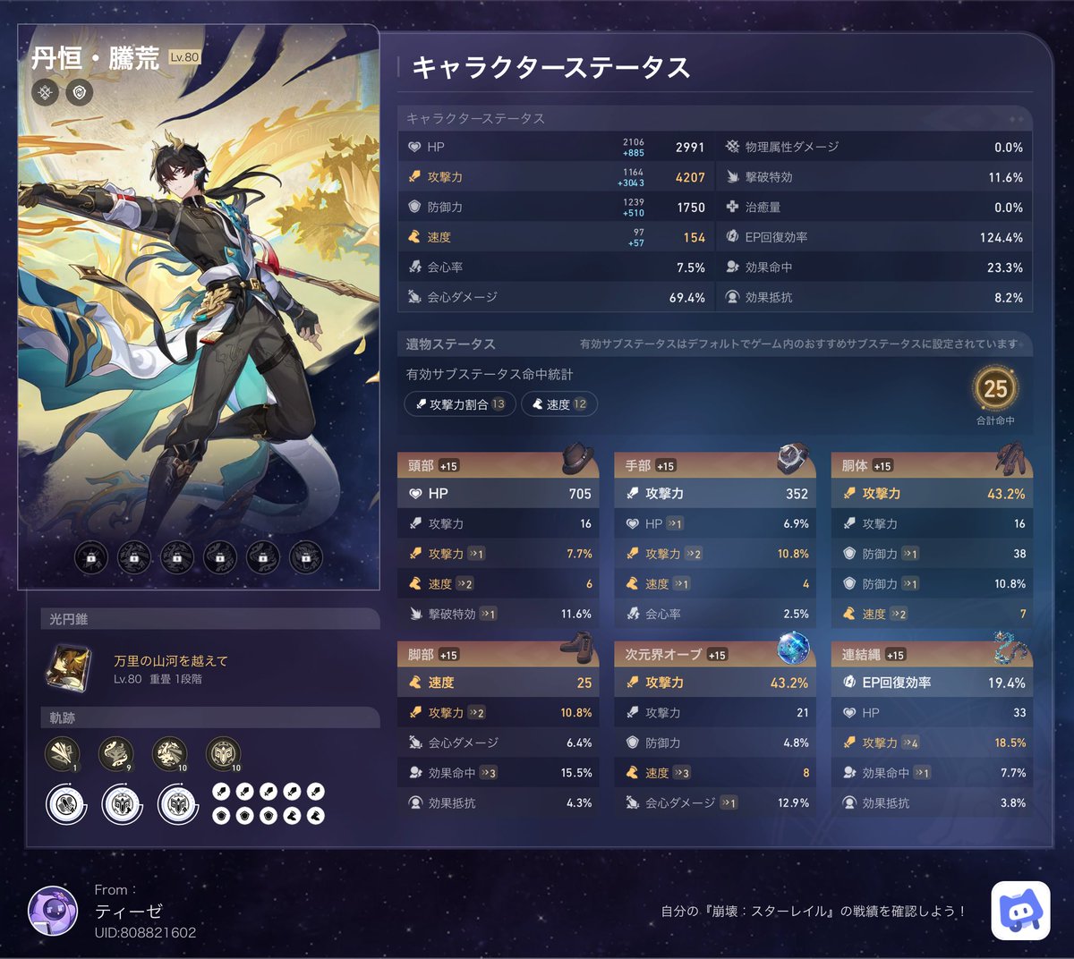 tz83065602's tweet image. スタレバージョン3.6は遺物オナメ厳選かなり運良かったな
長夜月、丹恒どっちも求めてたステータスにできたぜ