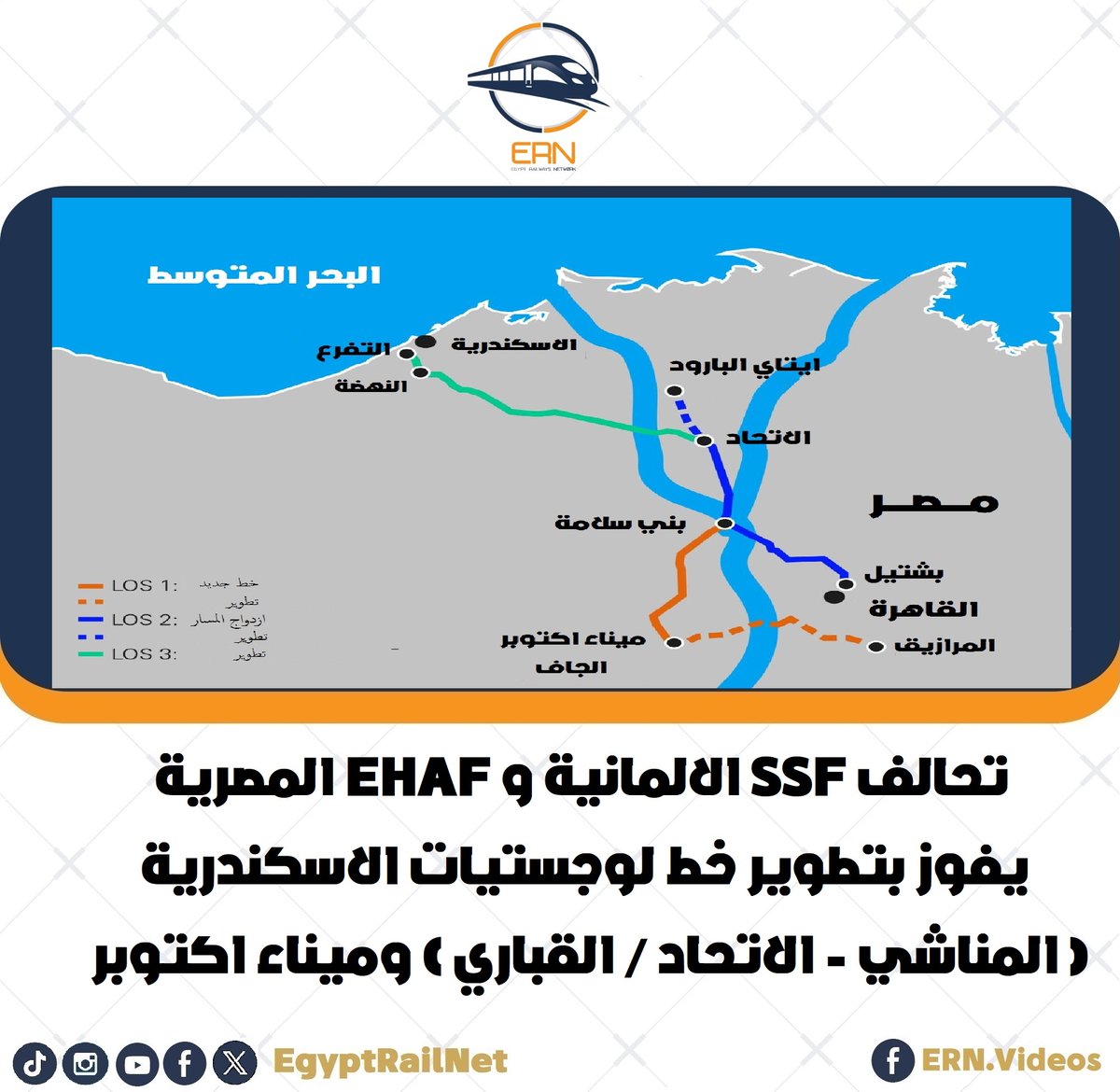 فاز التحالف المكون من SSF الالمانية و EHAF المصرية بتنفيذ مشروع لوجستيات ( القاهرة - الاسكندرية )  احد مشروعات الهيئة القومية لسكك حديد مصر..
#شبكة_القطارات_المصرية